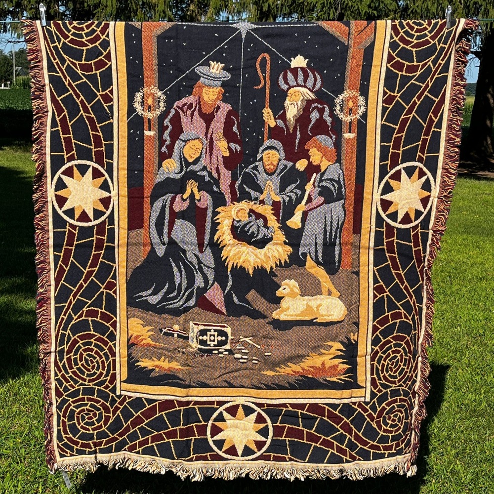 Goodwin Weavers Nativity Triple Woven Afghan Throw Blanket 50x68 Cotton USA NEW